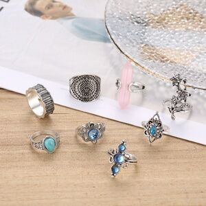 *TAVIA* 8-Pc Silver x Gemstone Fashion Ring Set